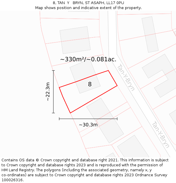 8, TAN  Y   BRYN, ST ASAPH, LL17 0PU: Plot and title map