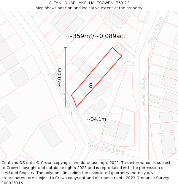 8, TANHOUSE LANE, HALESOWEN, B63 2JF: Plot and title map