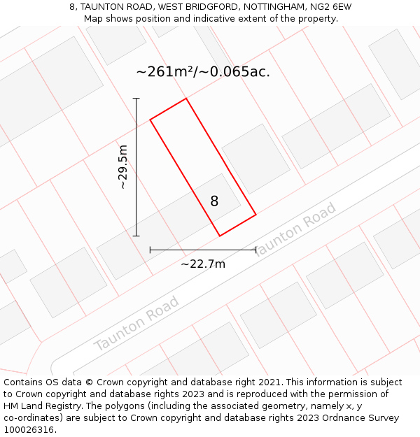 8, TAUNTON ROAD, WEST BRIDGFORD, NOTTINGHAM, NG2 6EW: Plot and title map