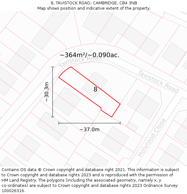 8, TAVISTOCK ROAD, CAMBRIDGE, CB4 3NB: Plot and title map