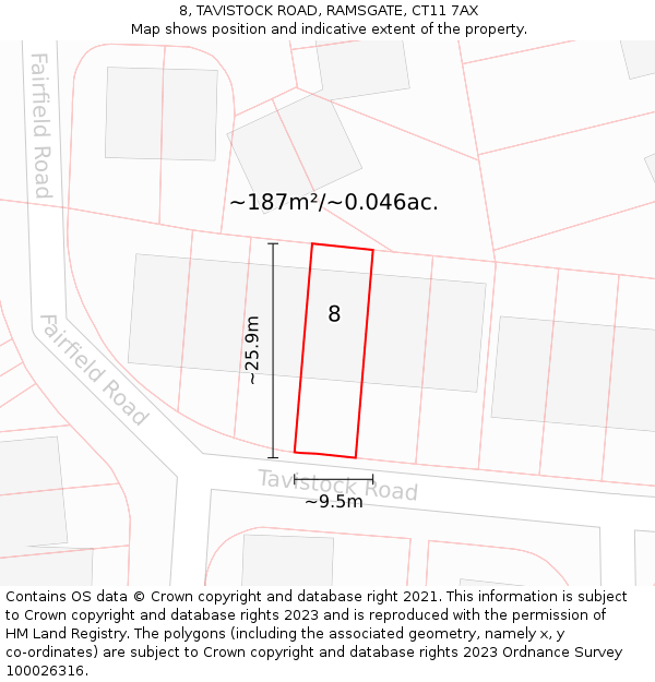 8, TAVISTOCK ROAD, RAMSGATE, CT11 7AX: Plot and title map