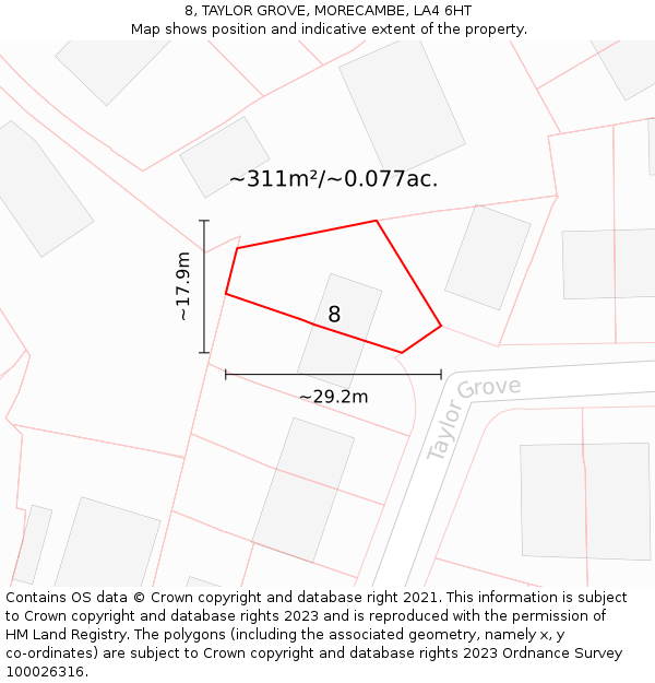 8, TAYLOR GROVE, MORECAMBE, LA4 6HT: Plot and title map