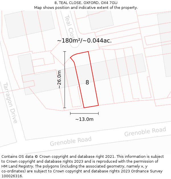 8, TEAL CLOSE, OXFORD, OX4 7GU: Plot and title map