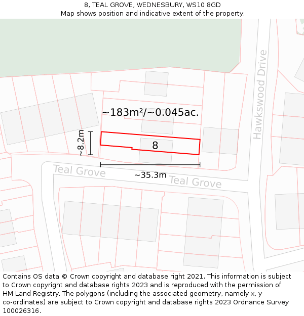 8, TEAL GROVE, WEDNESBURY, WS10 8GD: Plot and title map