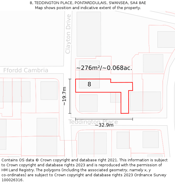 8, TEDDINGTON PLACE, PONTARDDULAIS, SWANSEA, SA4 8AE: Plot and title map