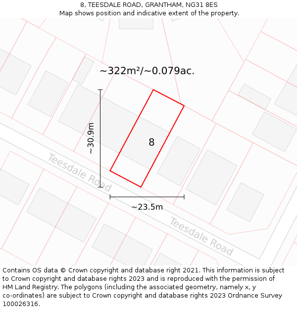 8, TEESDALE ROAD, GRANTHAM, NG31 8ES: Plot and title map