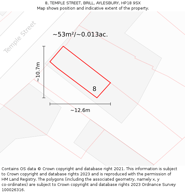 8, TEMPLE STREET, BRILL, AYLESBURY, HP18 9SX: Plot and title map