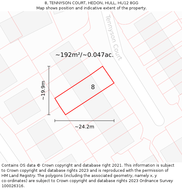 8, TENNYSON COURT, HEDON, HULL, HU12 8GG: Plot and title map