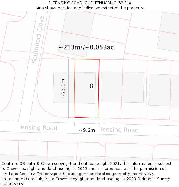 8, TENSING ROAD, CHELTENHAM, GL53 9LX: Plot and title map