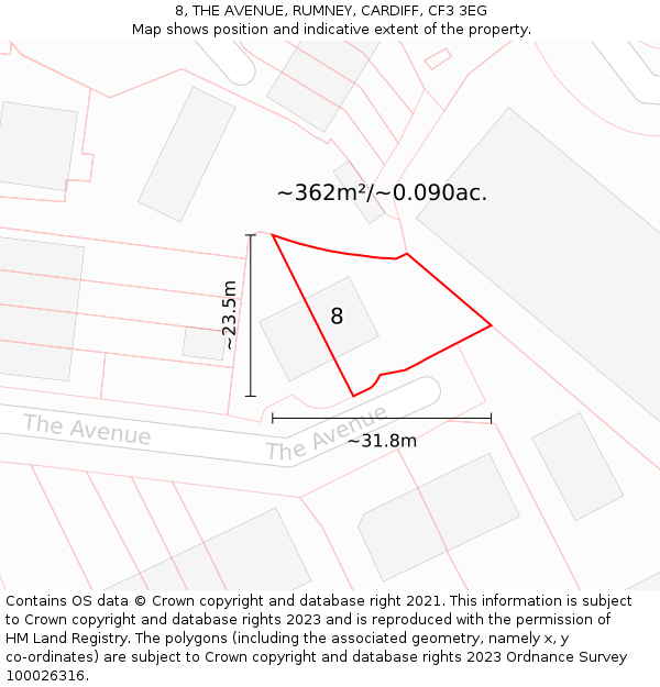 8, THE AVENUE, RUMNEY, CARDIFF, CF3 3EG: Plot and title map