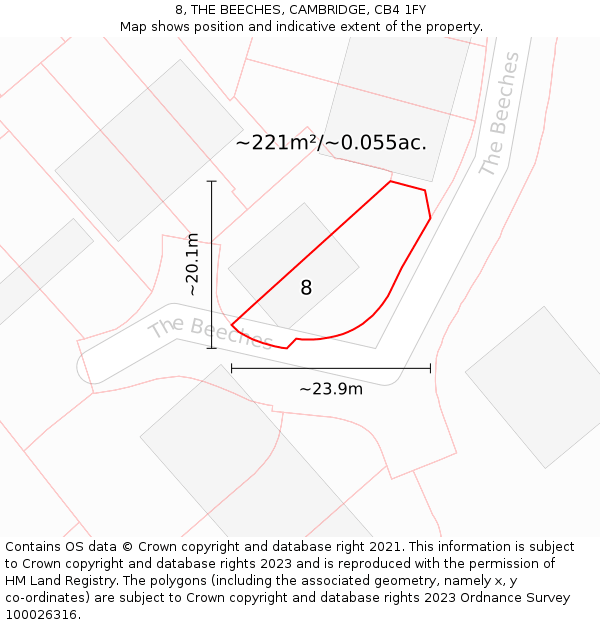 8, THE BEECHES, CAMBRIDGE, CB4 1FY: Plot and title map