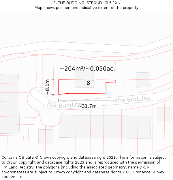 8, THE BUDDING, STROUD, GL5 1XU: Plot and title map