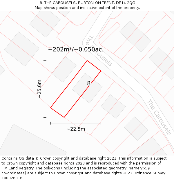 8, THE CAROUSELS, BURTON-ON-TRENT, DE14 2QG: Plot and title map