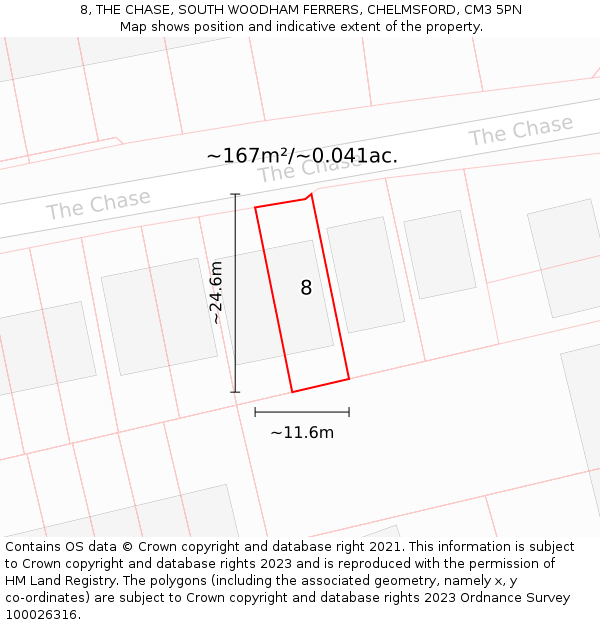 8, THE CHASE, SOUTH WOODHAM FERRERS, CHELMSFORD, CM3 5PN: Plot and title map