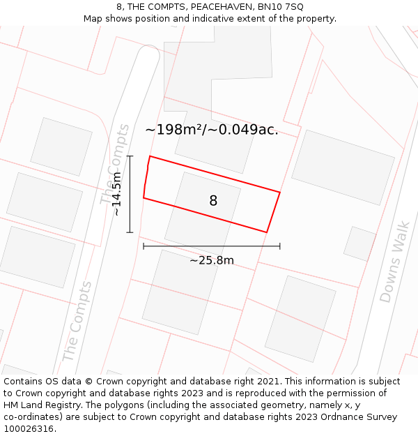 8, THE COMPTS, PEACEHAVEN, BN10 7SQ: Plot and title map