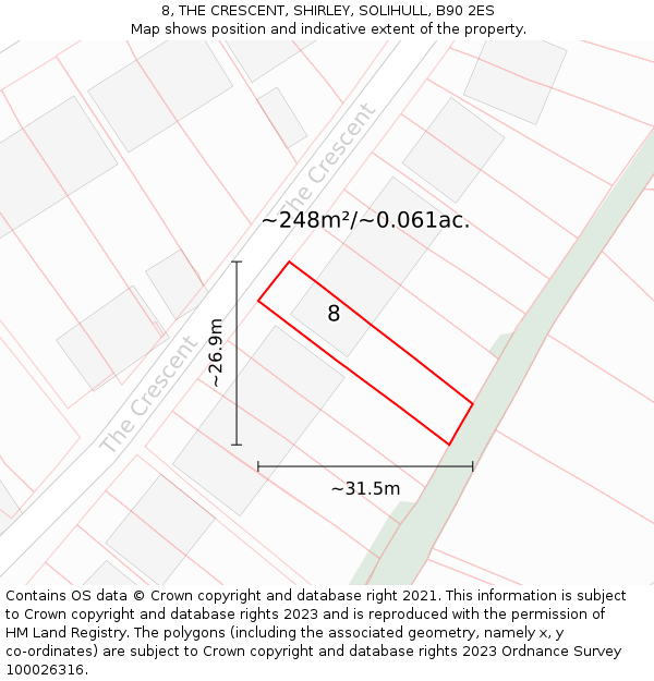 8, THE CRESCENT, SHIRLEY, SOLIHULL, B90 2ES: Plot and title map