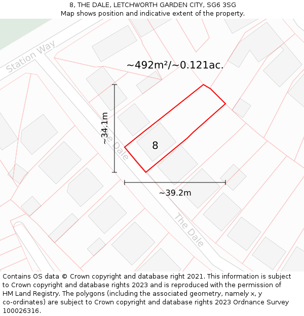 8, THE DALE, LETCHWORTH GARDEN CITY, SG6 3SG: Plot and title map