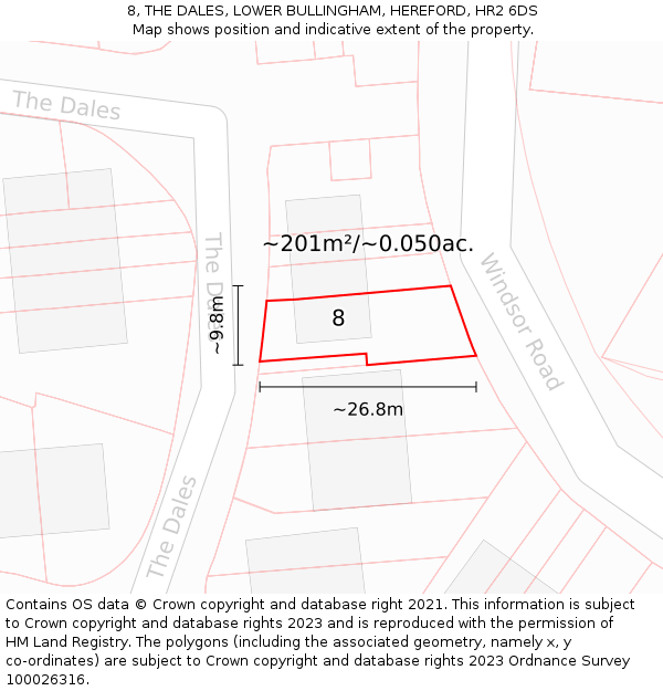 8, THE DALES, LOWER BULLINGHAM, HEREFORD, HR2 6DS: Plot and title map