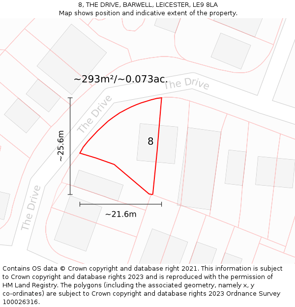 8, THE DRIVE, BARWELL, LEICESTER, LE9 8LA: Plot and title map