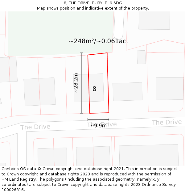 8, THE DRIVE, BURY, BL9 5DG: Plot and title map