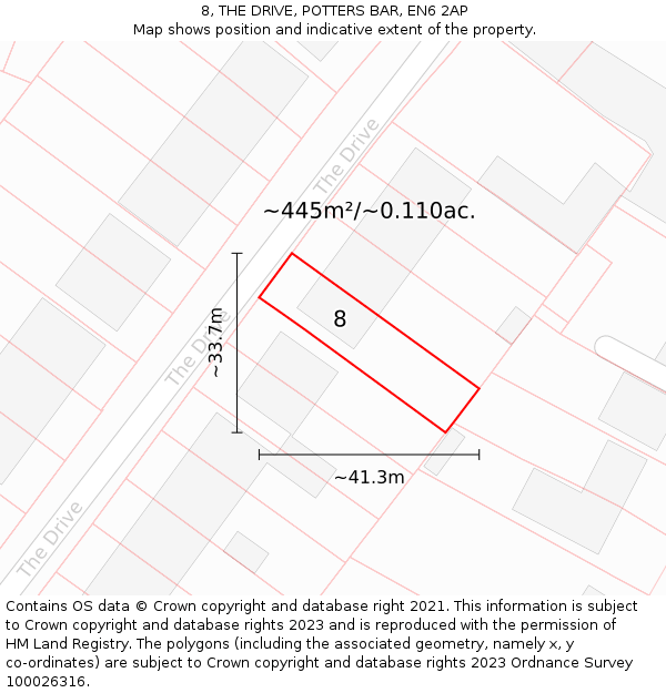 8, THE DRIVE, POTTERS BAR, EN6 2AP: Plot and title map