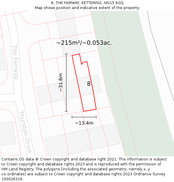 8, THE FAIRWAY, KETTERING, NN15 6GQ: Plot and title map