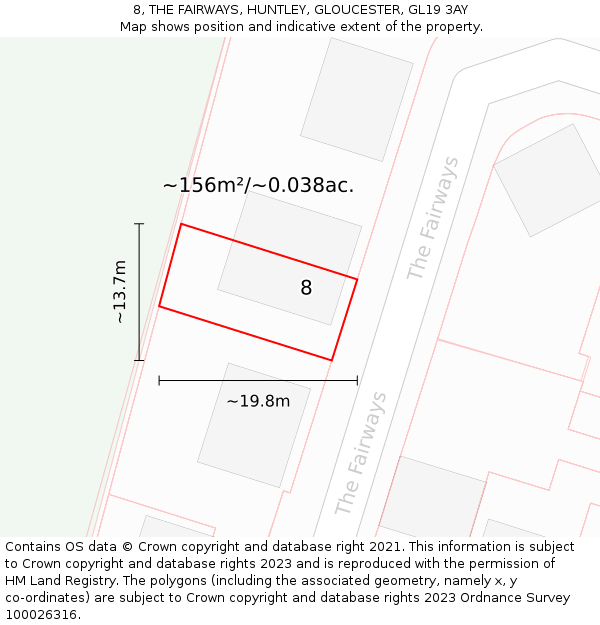 8, THE FAIRWAYS, HUNTLEY, GLOUCESTER, GL19 3AY: Plot and title map