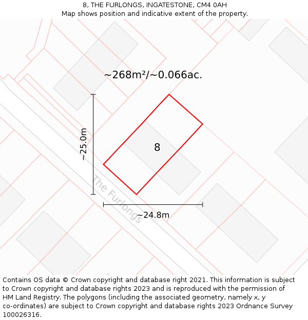 8, THE FURLONGS, INGATESTONE, CM4 0AH: Plot and title map