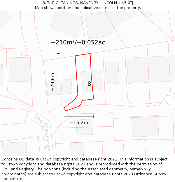 8, THE GLEANINGS, NAVENBY, LINCOLN, LN5 0TJ: Plot and title map