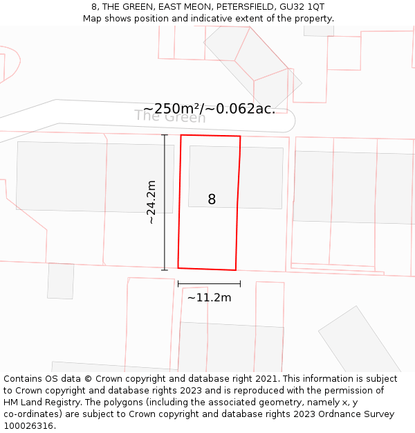 8, THE GREEN, EAST MEON, PETERSFIELD, GU32 1QT: Plot and title map