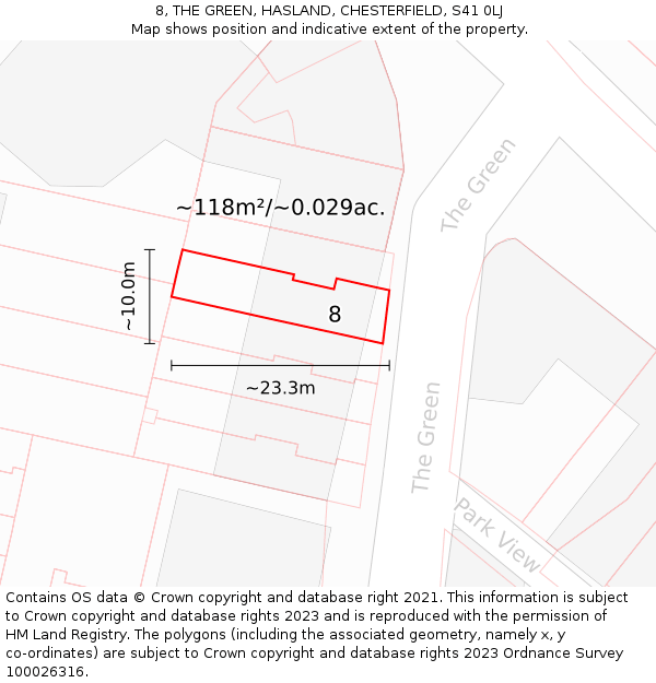 8, THE GREEN, HASLAND, CHESTERFIELD, S41 0LJ: Plot and title map