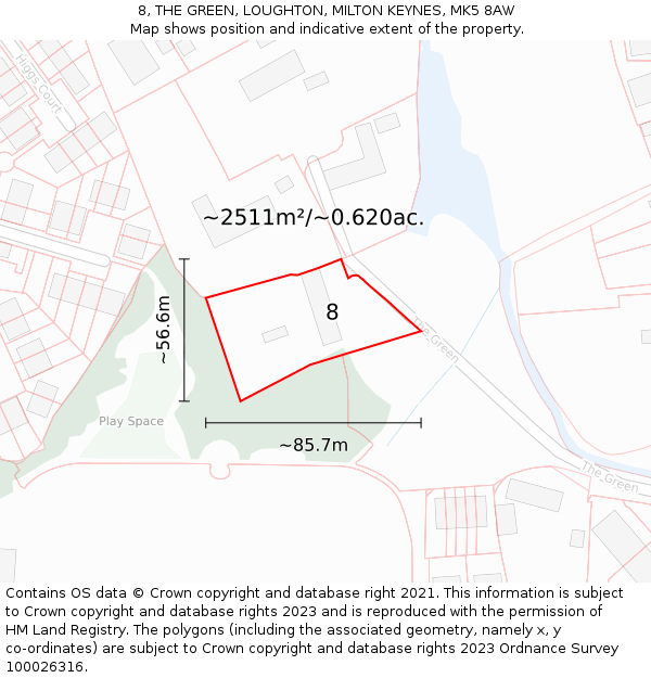 8, THE GREEN, LOUGHTON, MILTON KEYNES, MK5 8AW: Plot and title map