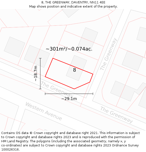 8, THE GREENWAY, DAVENTRY, NN11 4EE: Plot and title map