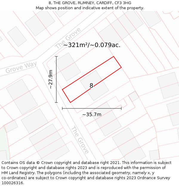 8, THE GROVE, RUMNEY, CARDIFF, CF3 3HG: Plot and title map