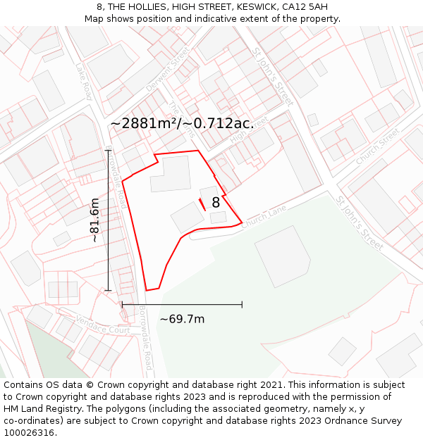 8, THE HOLLIES, HIGH STREET, KESWICK, CA12 5AH: Plot and title map