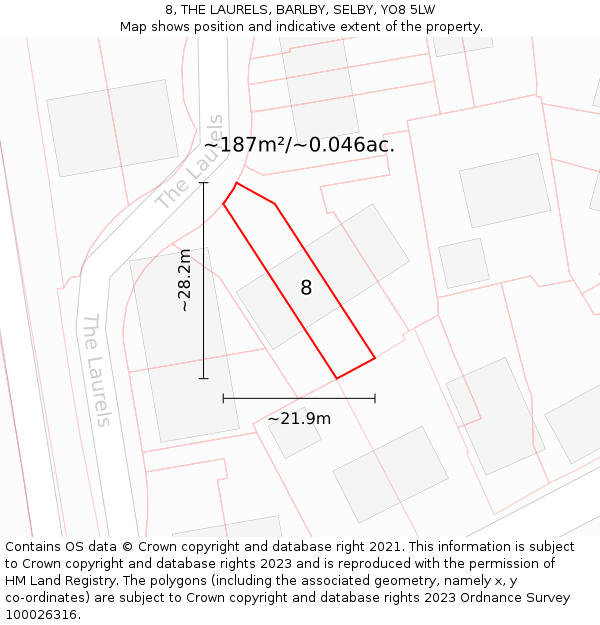 8, THE LAURELS, BARLBY, SELBY, YO8 5LW: Plot and title map