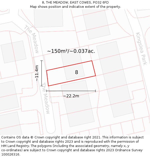 8, THE MEADOW, EAST COWES, PO32 6FD: Plot and title map