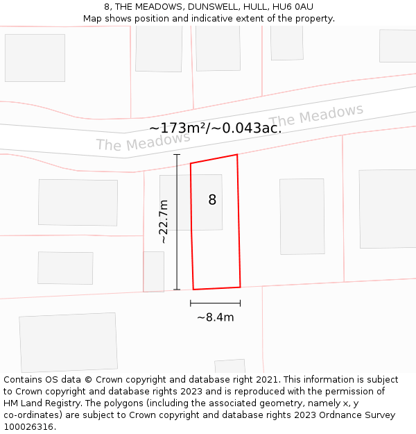 8, THE MEADOWS, DUNSWELL, HULL, HU6 0AU: Plot and title map