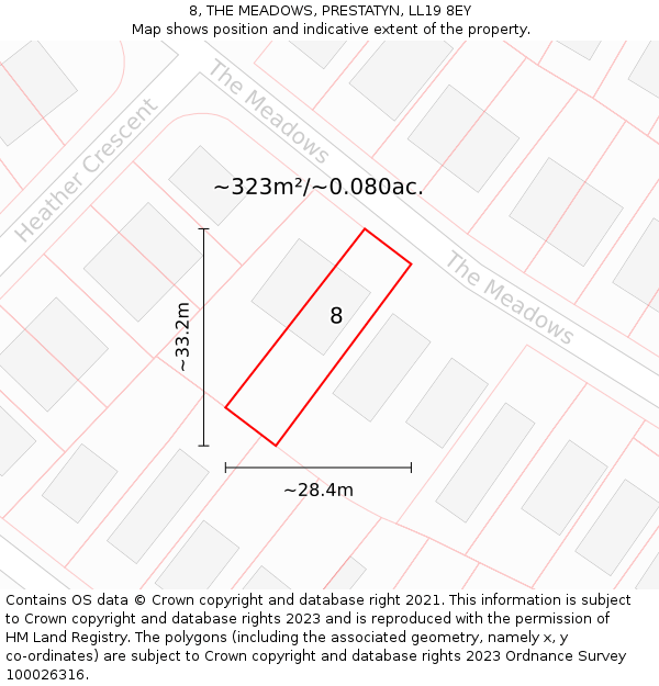 8, THE MEADOWS, PRESTATYN, LL19 8EY: Plot and title map