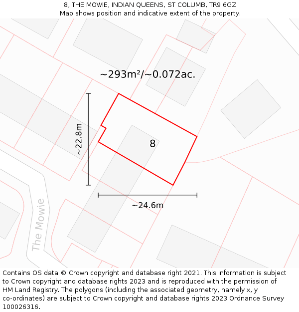 8, THE MOWIE, INDIAN QUEENS, ST COLUMB, TR9 6GZ: Plot and title map