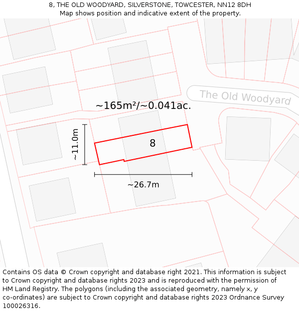 8, THE OLD WOODYARD, SILVERSTONE, TOWCESTER, NN12 8DH: Plot and title map