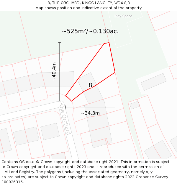 8, THE ORCHARD, KINGS LANGLEY, WD4 8JR: Plot and title map