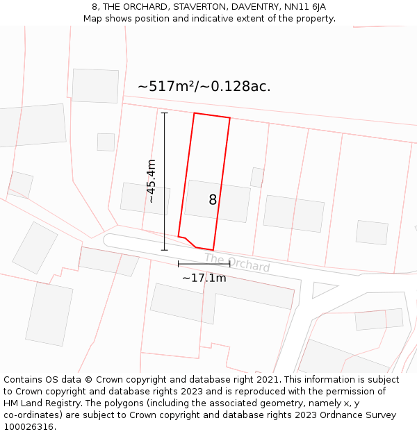 8, THE ORCHARD, STAVERTON, DAVENTRY, NN11 6JA: Plot and title map