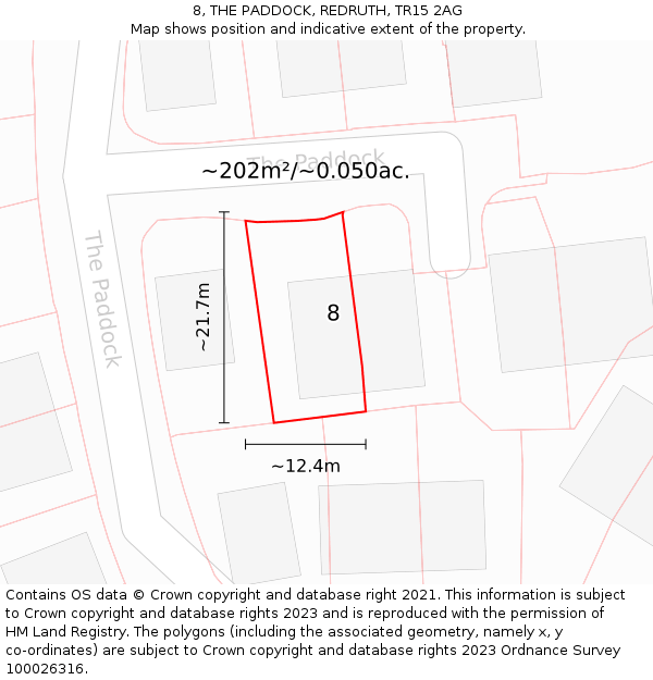 8, THE PADDOCK, REDRUTH, TR15 2AG: Plot and title map