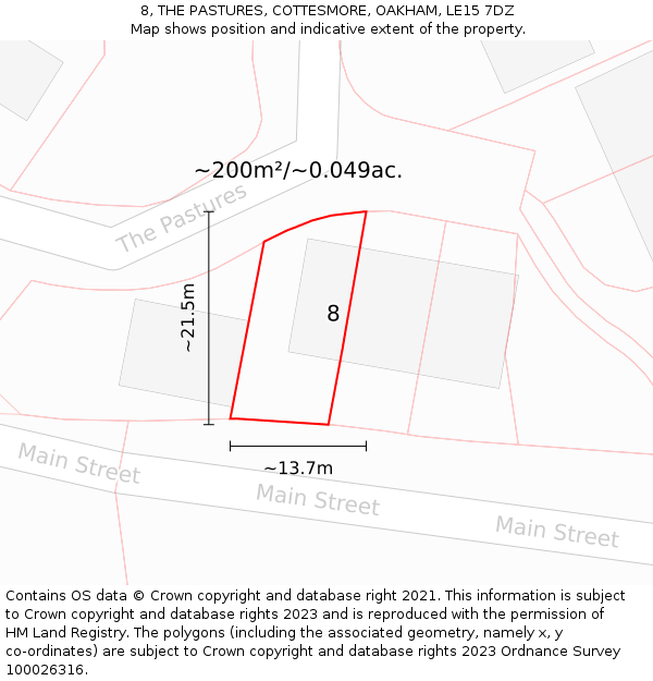 8, THE PASTURES, COTTESMORE, OAKHAM, LE15 7DZ: Plot and title map