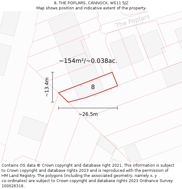 8, THE POPLARS, CANNOCK, WS11 5JZ: Plot and title map