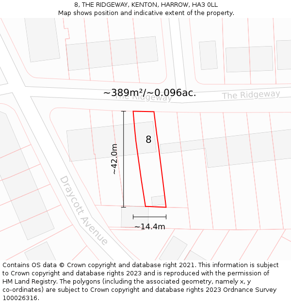 8, THE RIDGEWAY, KENTON, HARROW, HA3 0LL: Plot and title map