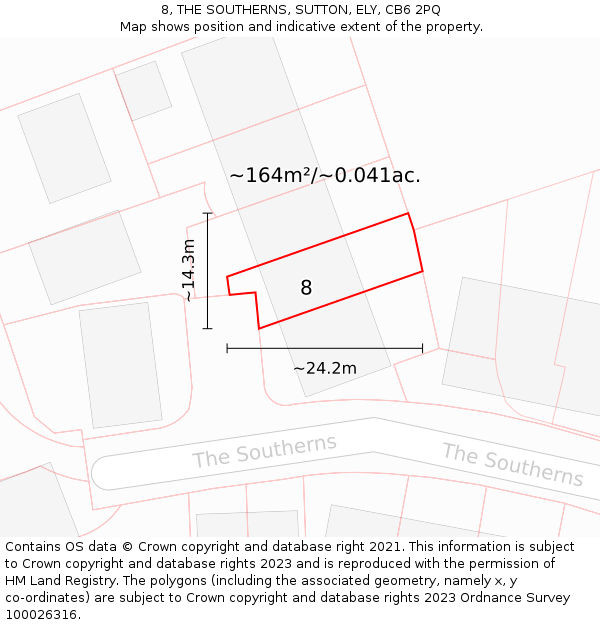 8, THE SOUTHERNS, SUTTON, ELY, CB6 2PQ: Plot and title map