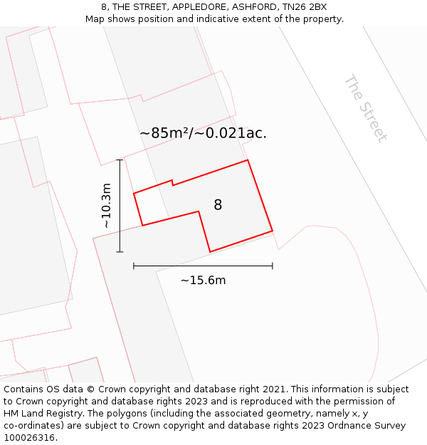 8, THE STREET, APPLEDORE, ASHFORD, TN26 2BX: Plot and title map