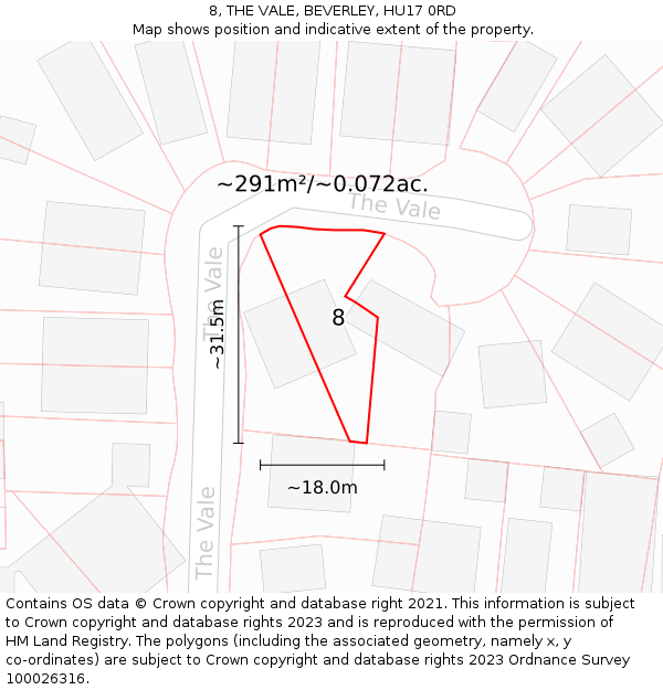 8, THE VALE, BEVERLEY, HU17 0RD: Plot and title map